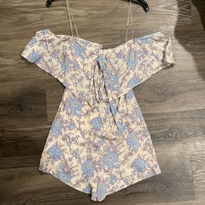Light pink & purple flower off-shoulder romper